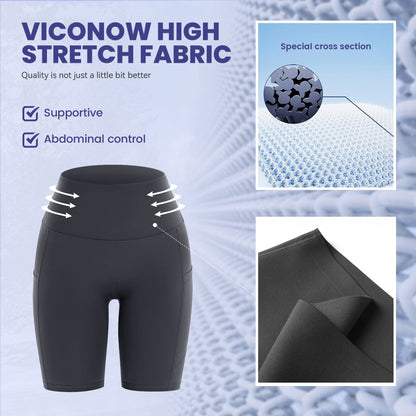 Viconow Tummy Control Workout Shorts for Women with Pockets - High Waist Bike Shorts for Gym