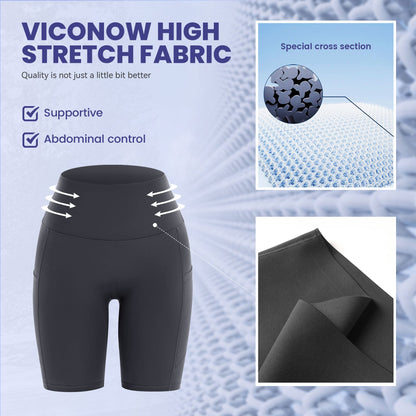 Viconow Tummy Control Workout Shorts for Women with Pockets - High Waist Bike Shorts for Gym Workout Athletic Running Yoga